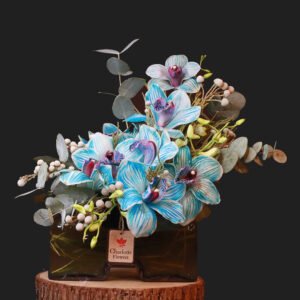Blue Orchid Flower Vase Arrangement.