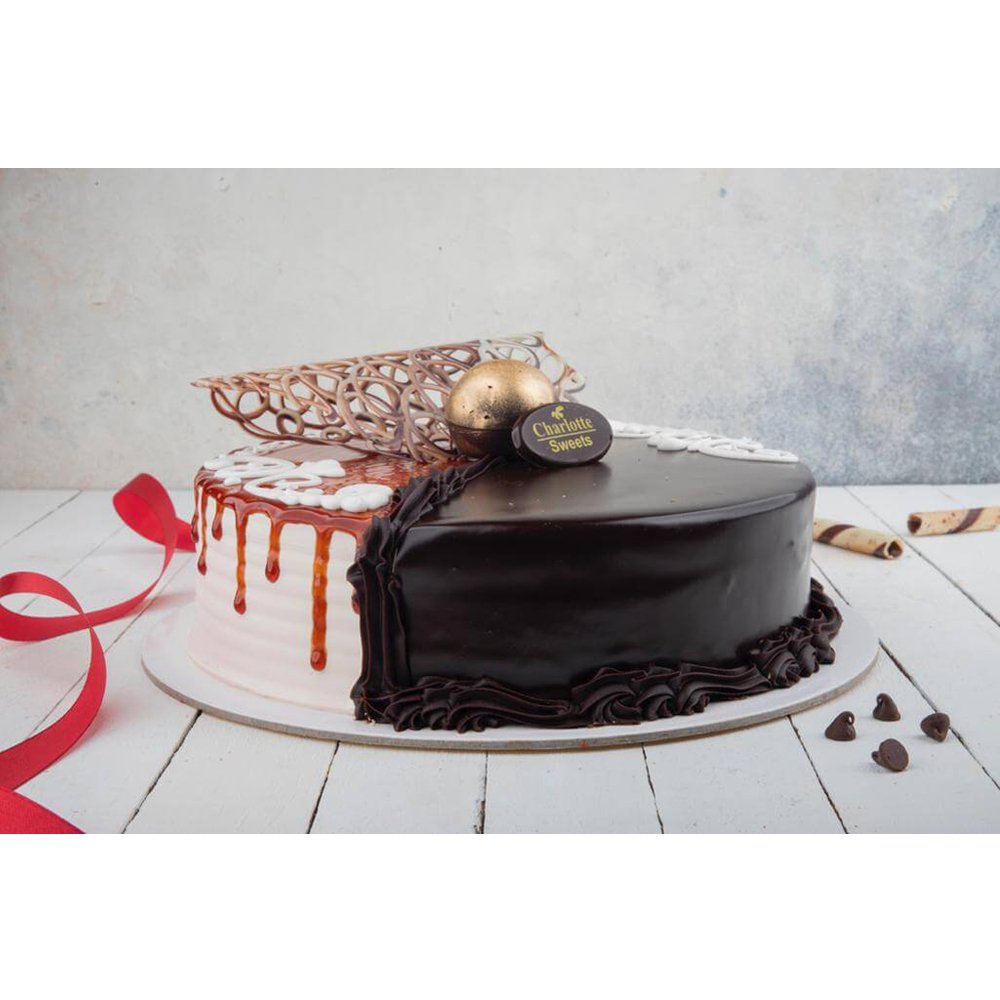 Half Caramel Half Chocolate Cake