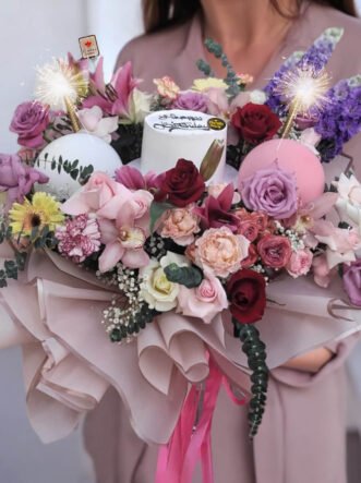 birthday cake and flowers