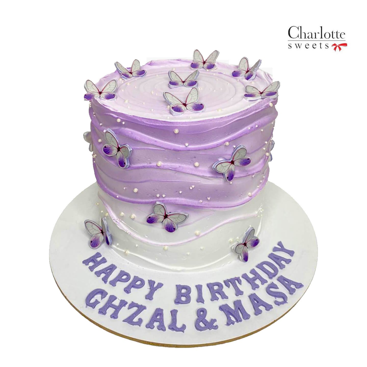 Purple and White Butterfly Cake