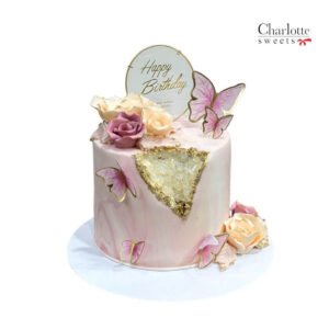 Pink and Gold Butterfly Cake