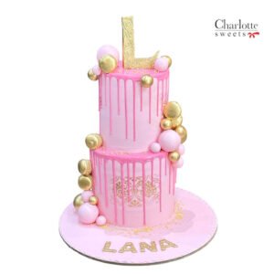 Pink and Gold 2 Tier Cake