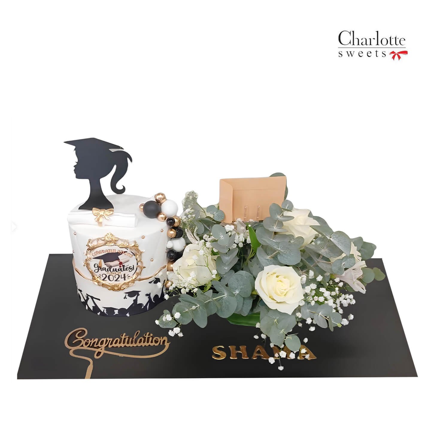 Graduation Cake and Flowers