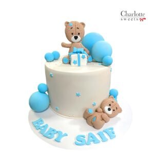 Blue and White Teddy Bear Cake