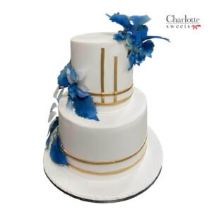 White Cake With Blue Flowers