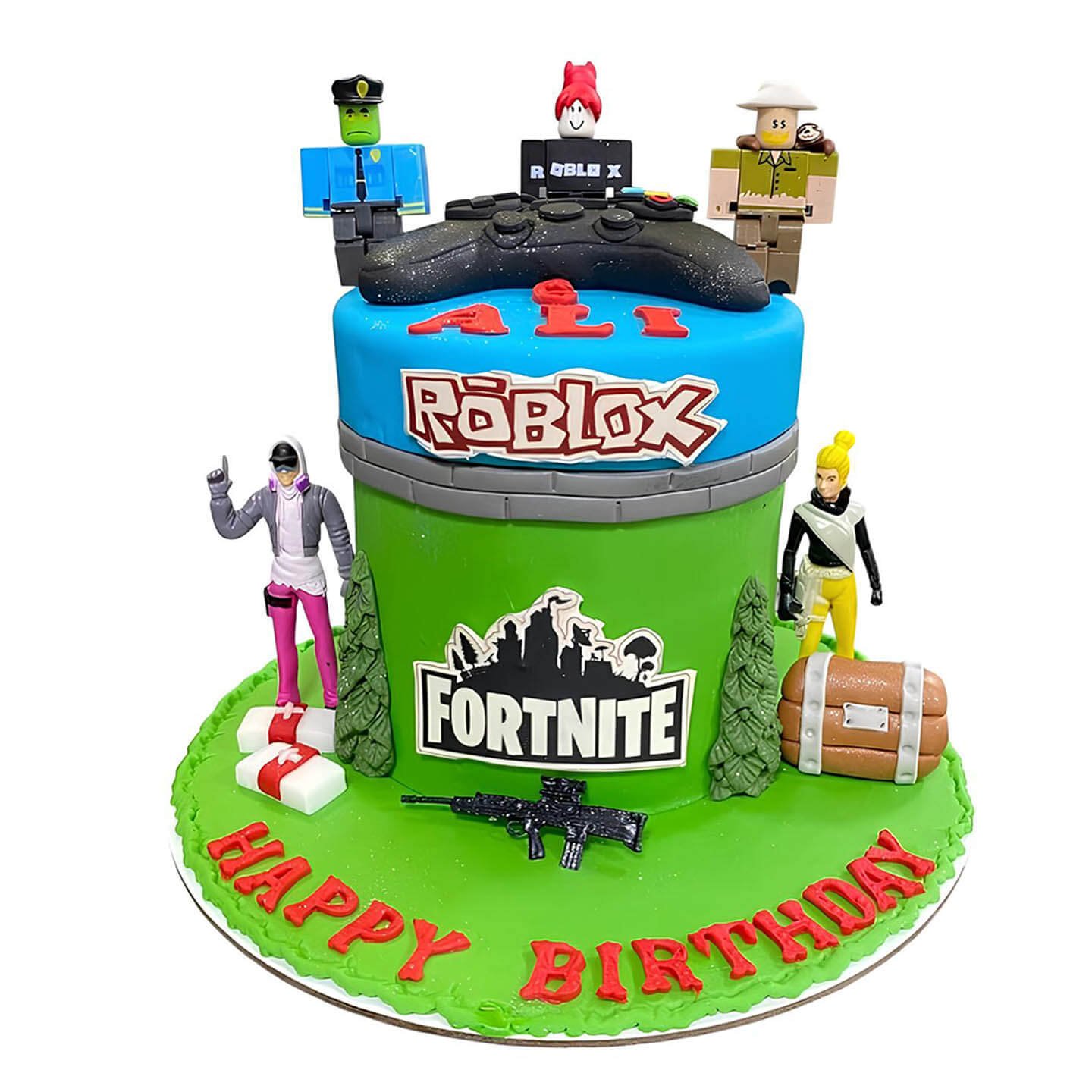 Fortnite and Roblox cake